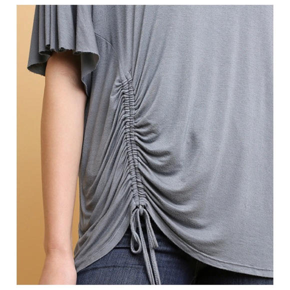 48 Basic Knit Ruffle Sleeve Scoop Neck Top with Cinched - Picture 3 of 4